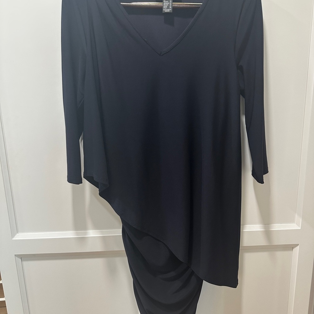 Frank Lyman Design Navy Asymmetrical Long Sleeve Dress